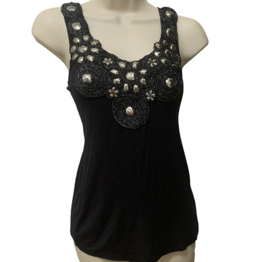 Lipstick Y2K Black Beaded Rhinestone Tank Top Women’s Small Glam Clubwear